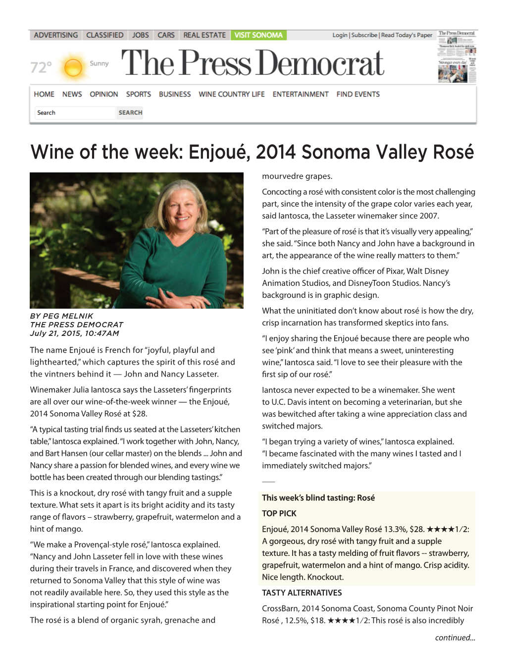 Wine of the Week: Enjoué, 2014 Sonoma Valley Rosé