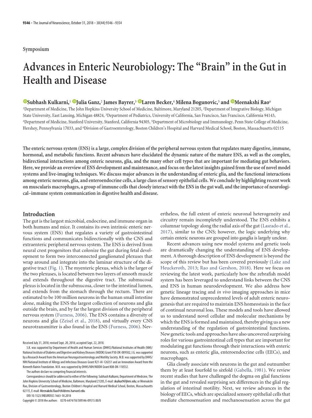 Advances in Enteric Neurobiology: the “Brain” in the Gut in Health and Disease