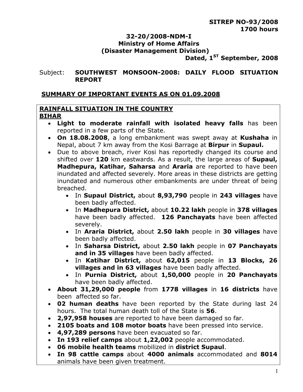 Sitrep 1St September 2008