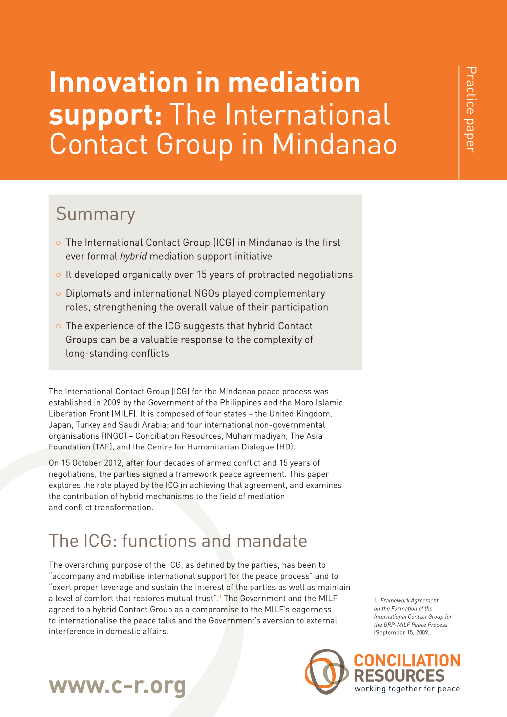 The International Contact Group in Mindanao