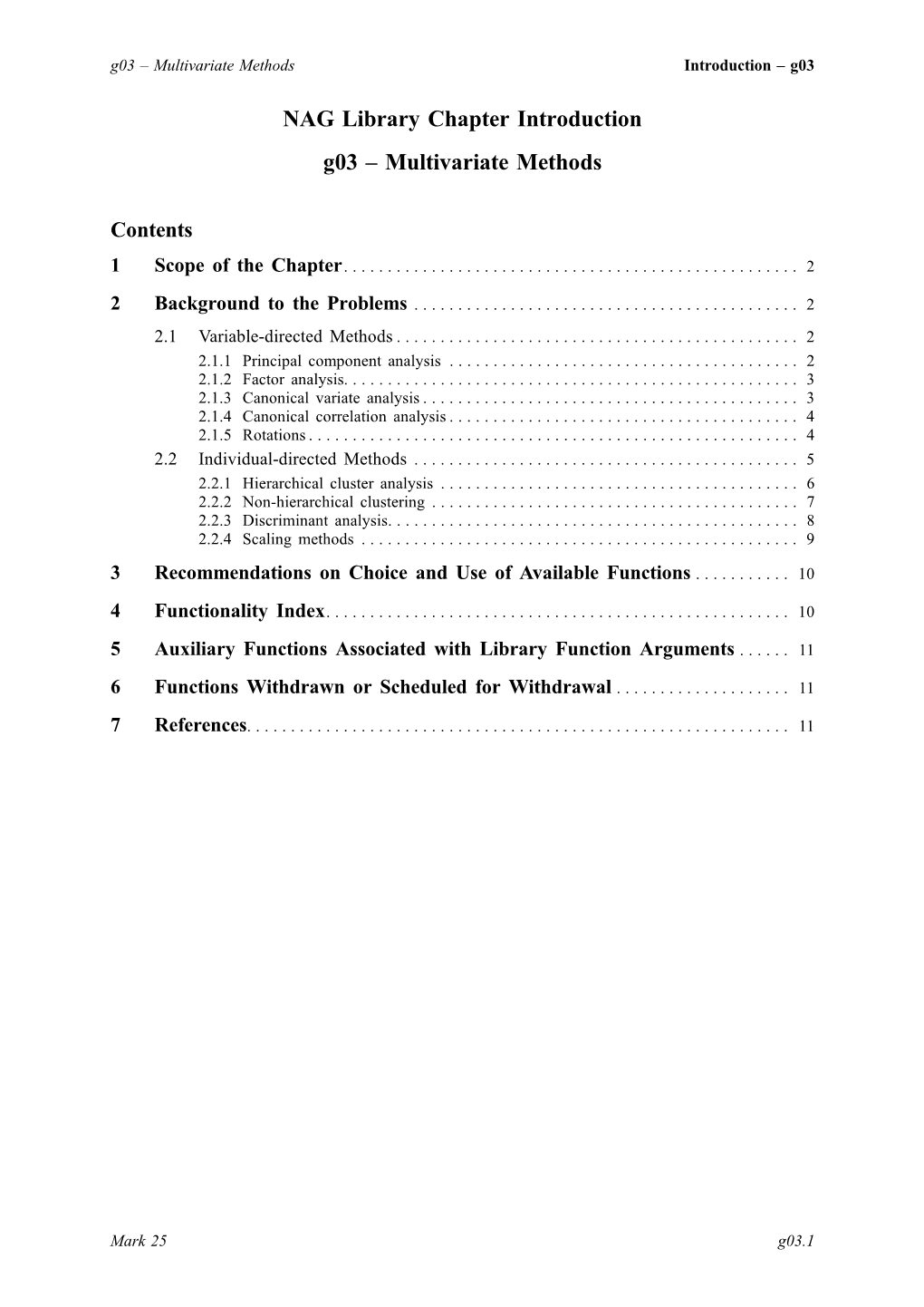 NAG Library Chapter Introduction G03 – Multivariate Methods