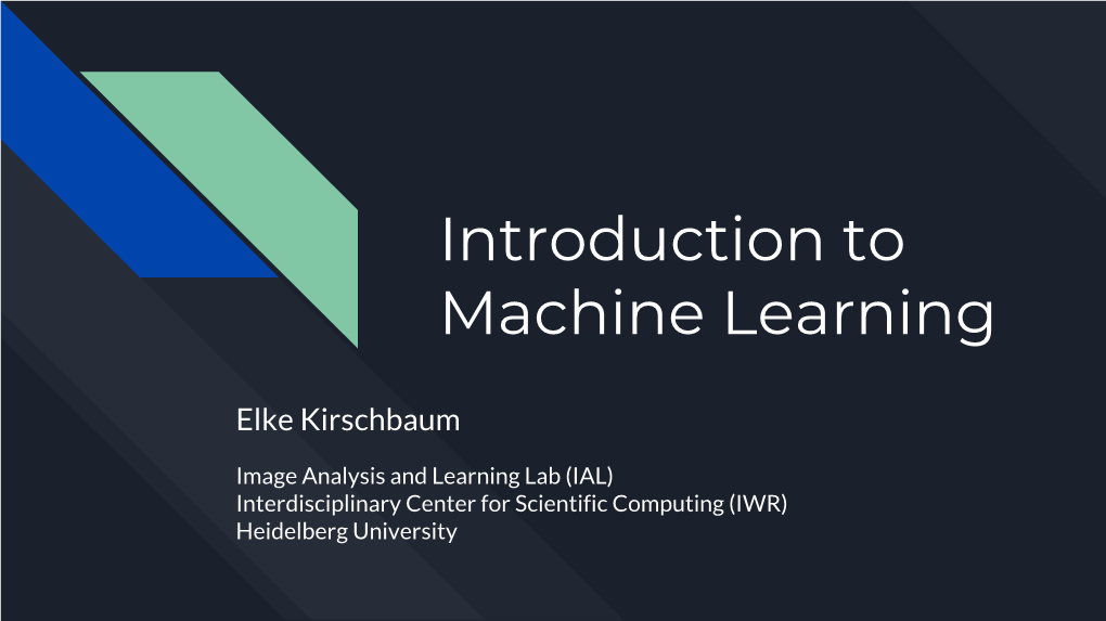 Introduction to Machine Learning