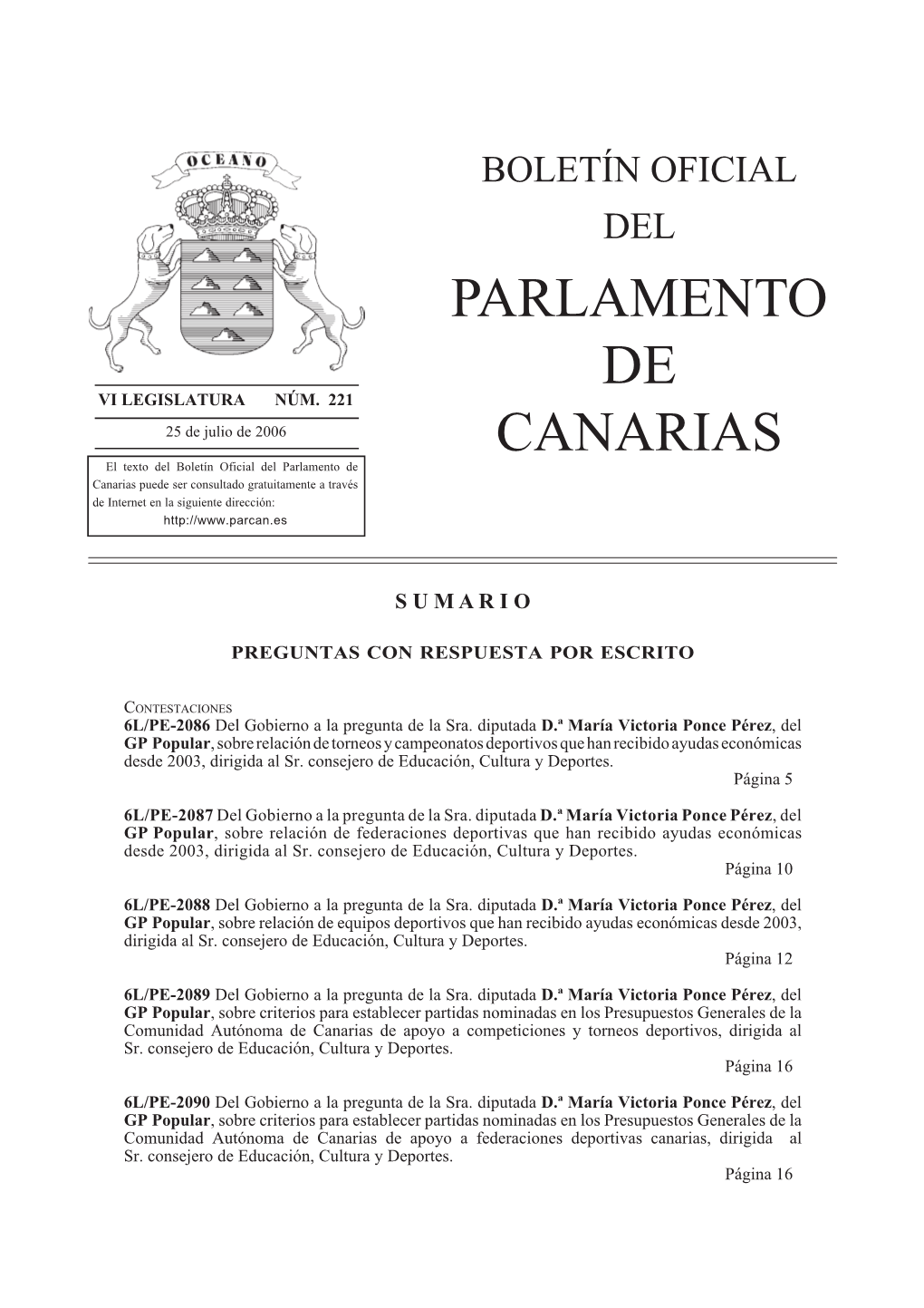 Boletín Oficial Del Parlamento De Vi Legislatura Núm
