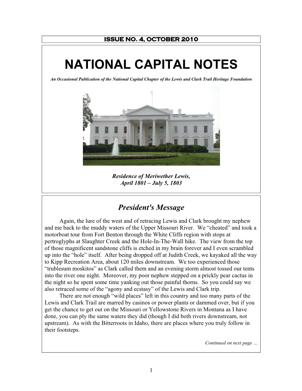 National Capital Chapter 2010 Newsletter (PDF)