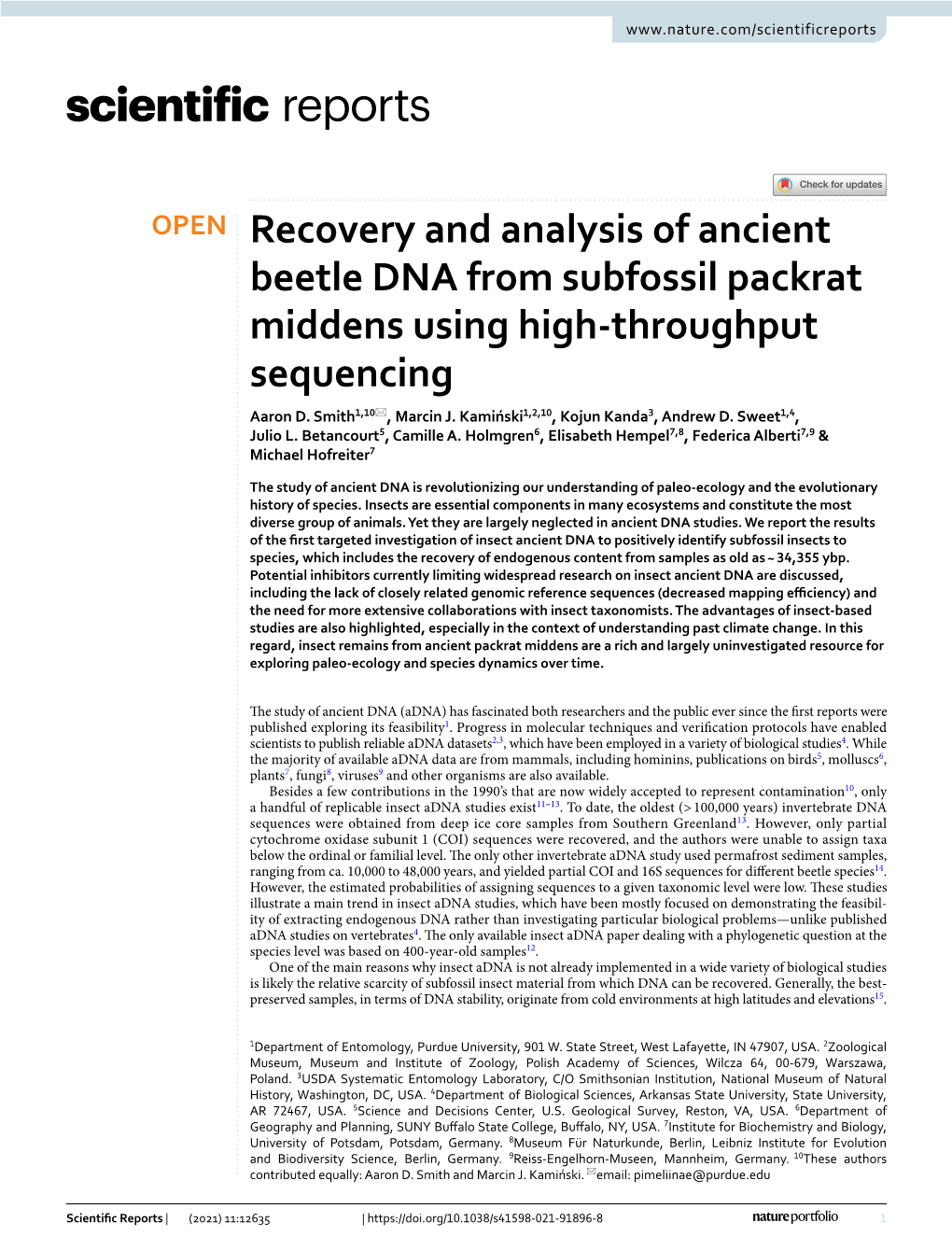 Recovery and Analysis of Ancient Beetle DNA from Subfossil Packrat Middens Using High‑Throughput Sequencing Aaron D