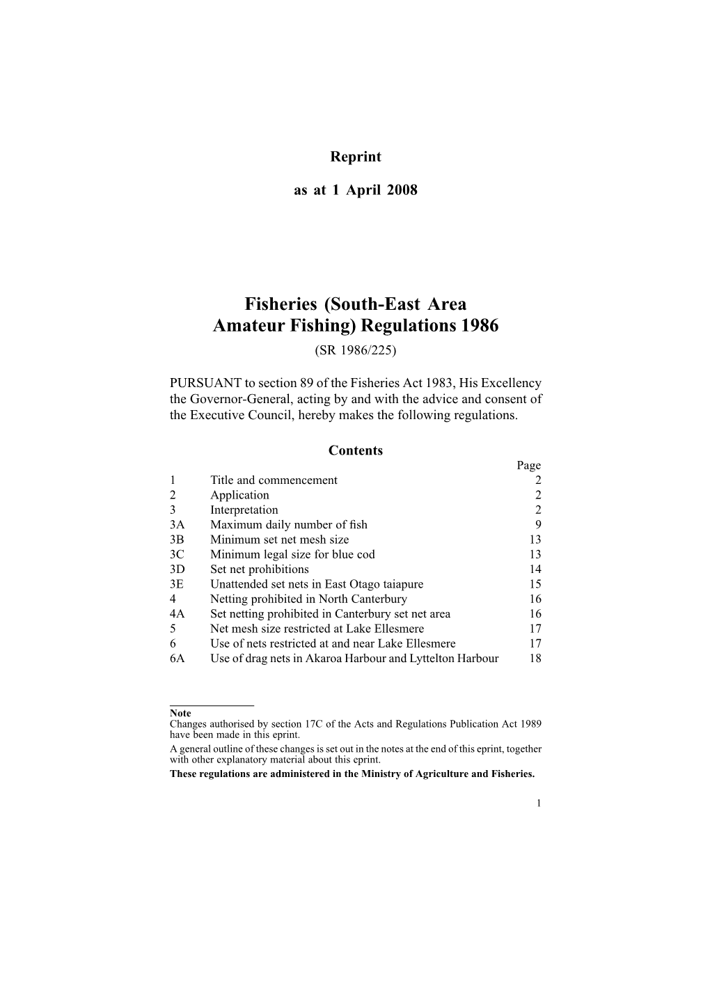 Fisheries (Southeast Area Amateur Fishing) Regulations 1986