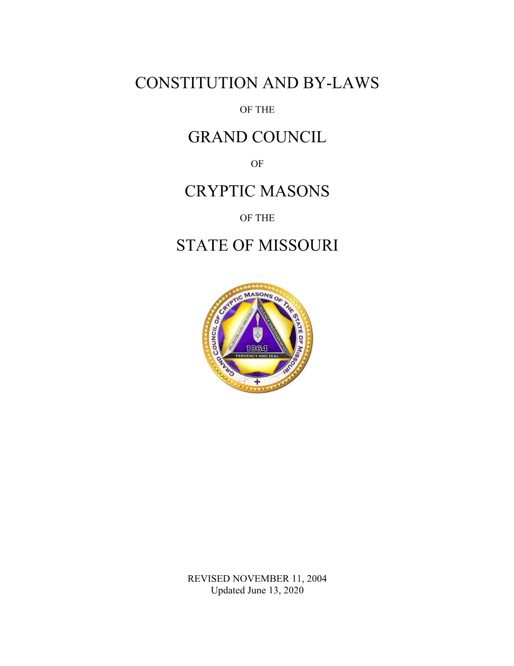 Constitution and By-Laws Grand Council Cryptic