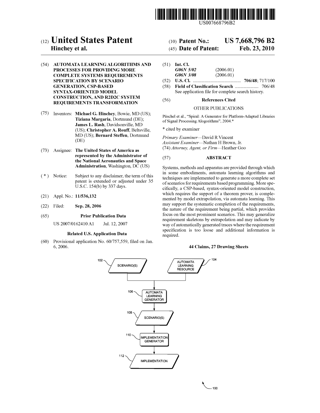 United States Patent (1O) Patent No.: US 7,668,796 B2 Hinchey Et Al