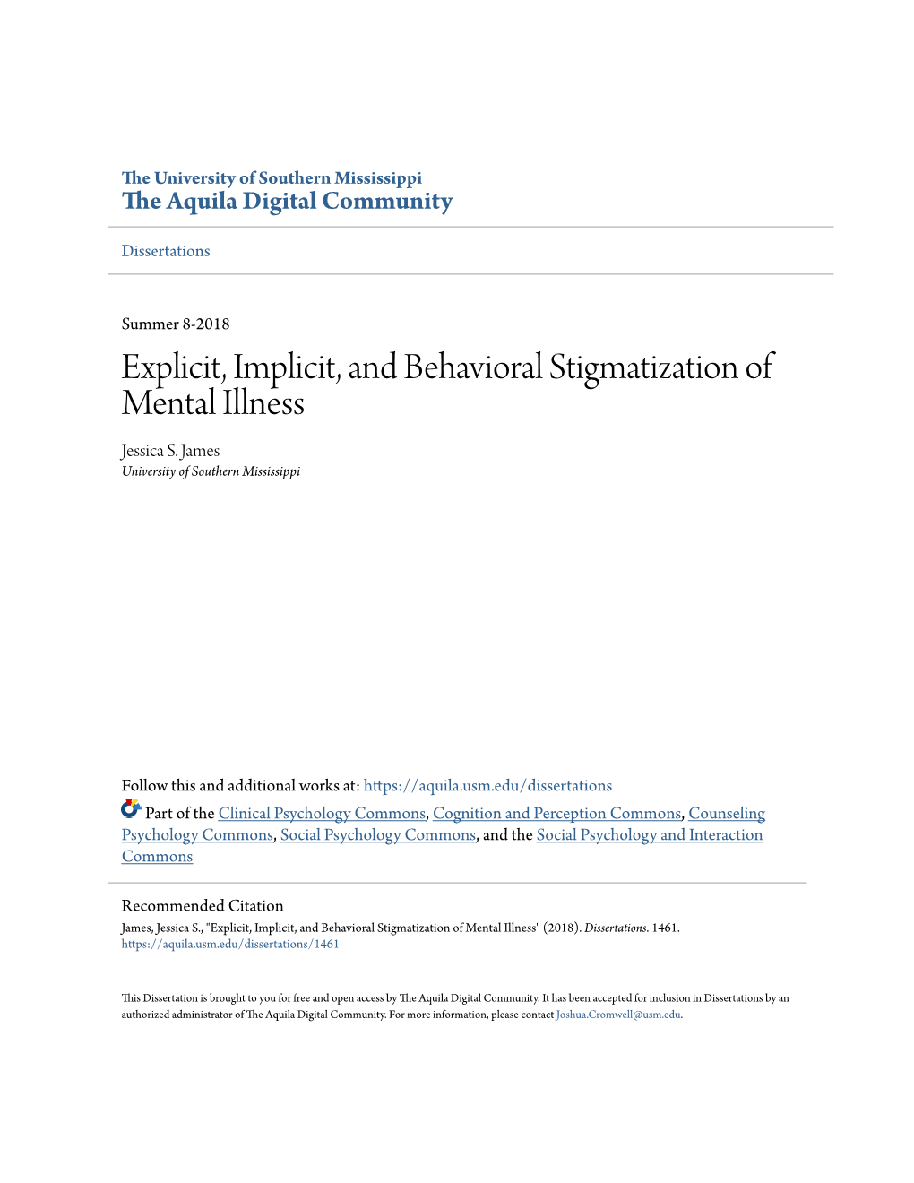 Explicit, Implicit, and Behavioral Stigmatization of Mental Illness Jessica S