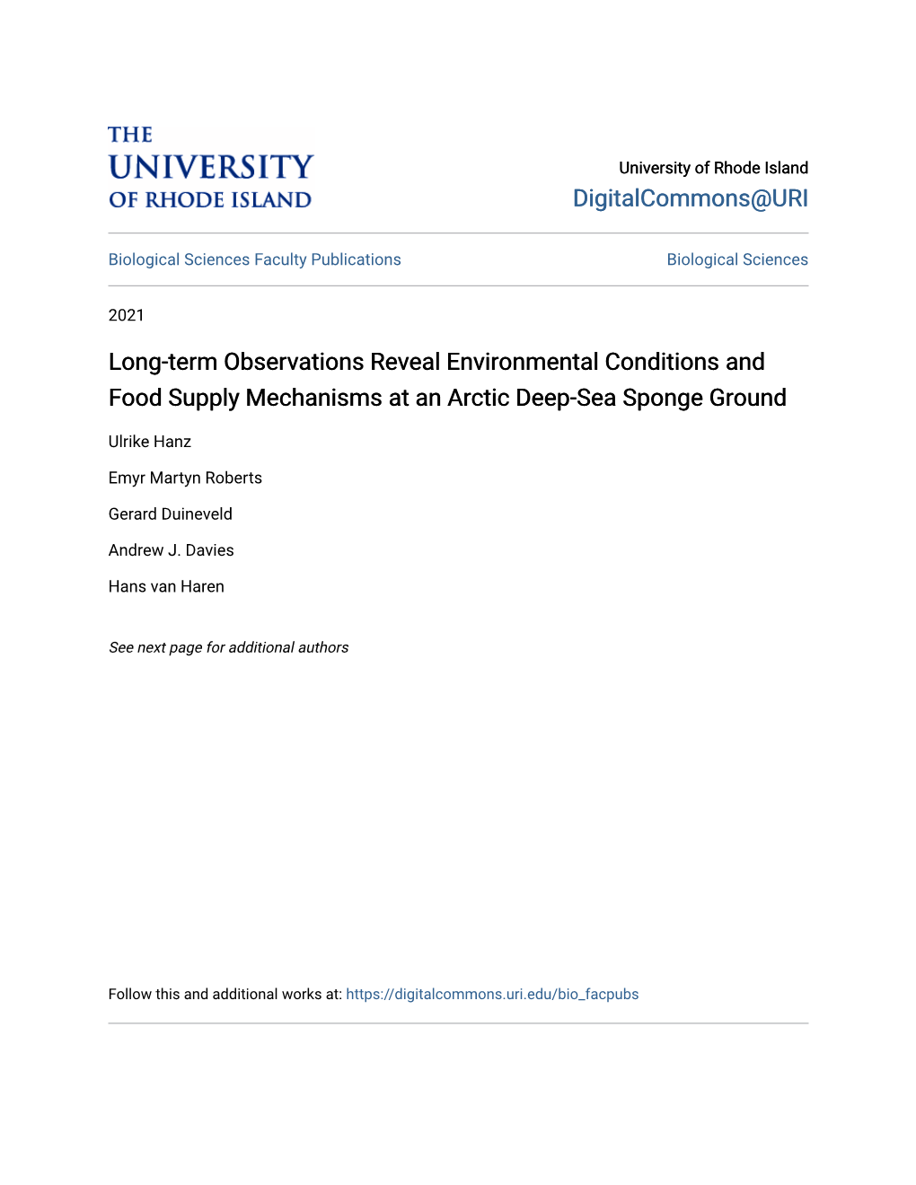 Long-Term Observations Reveal Environmental Conditions and Food Supply Mechanisms at an Arctic Deep-Sea Sponge Ground