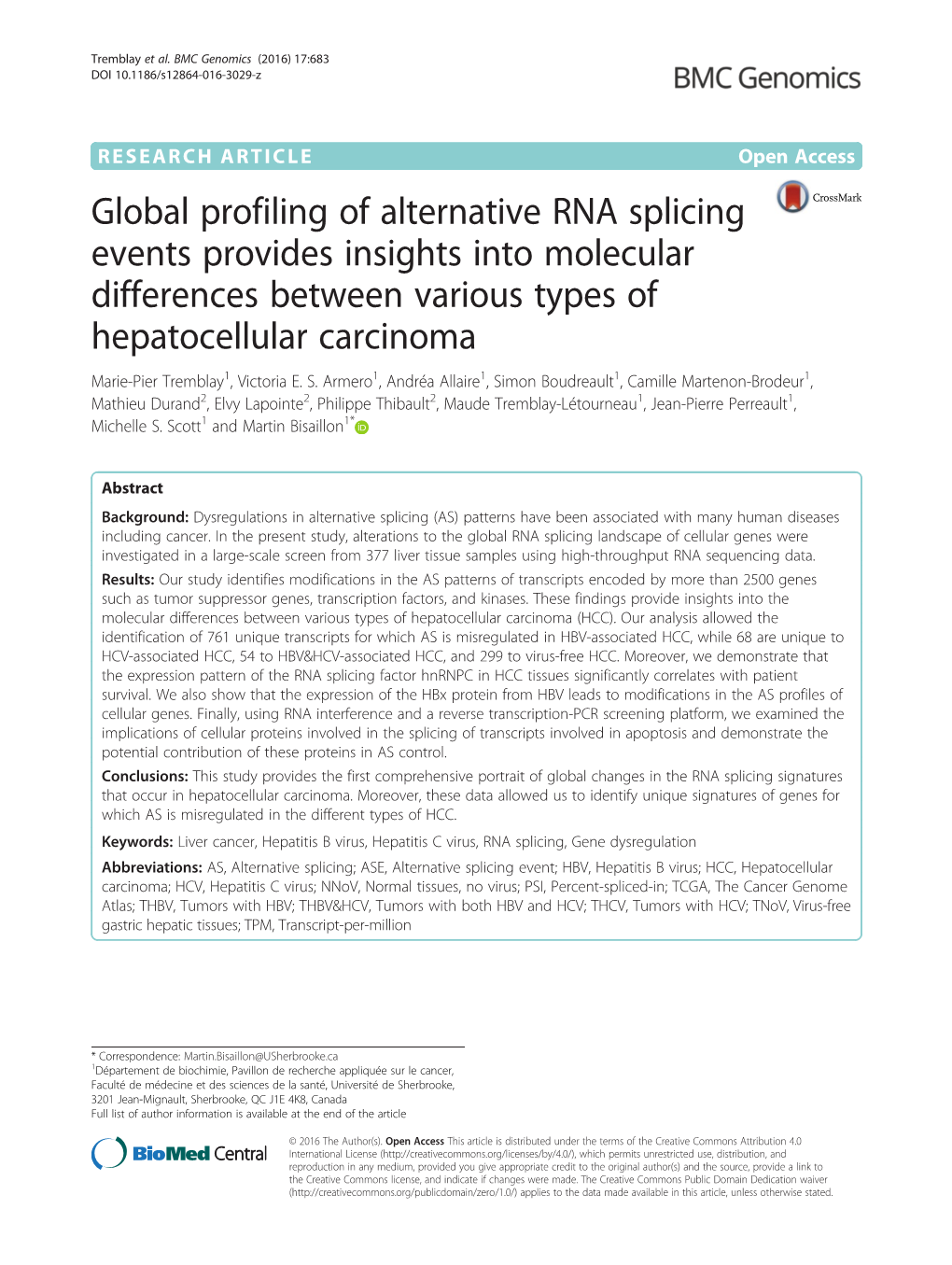 Global Profiling of Alternative RNA Splicing Events Provides Insights Into Molecular Differences Between Various Types of Hepato