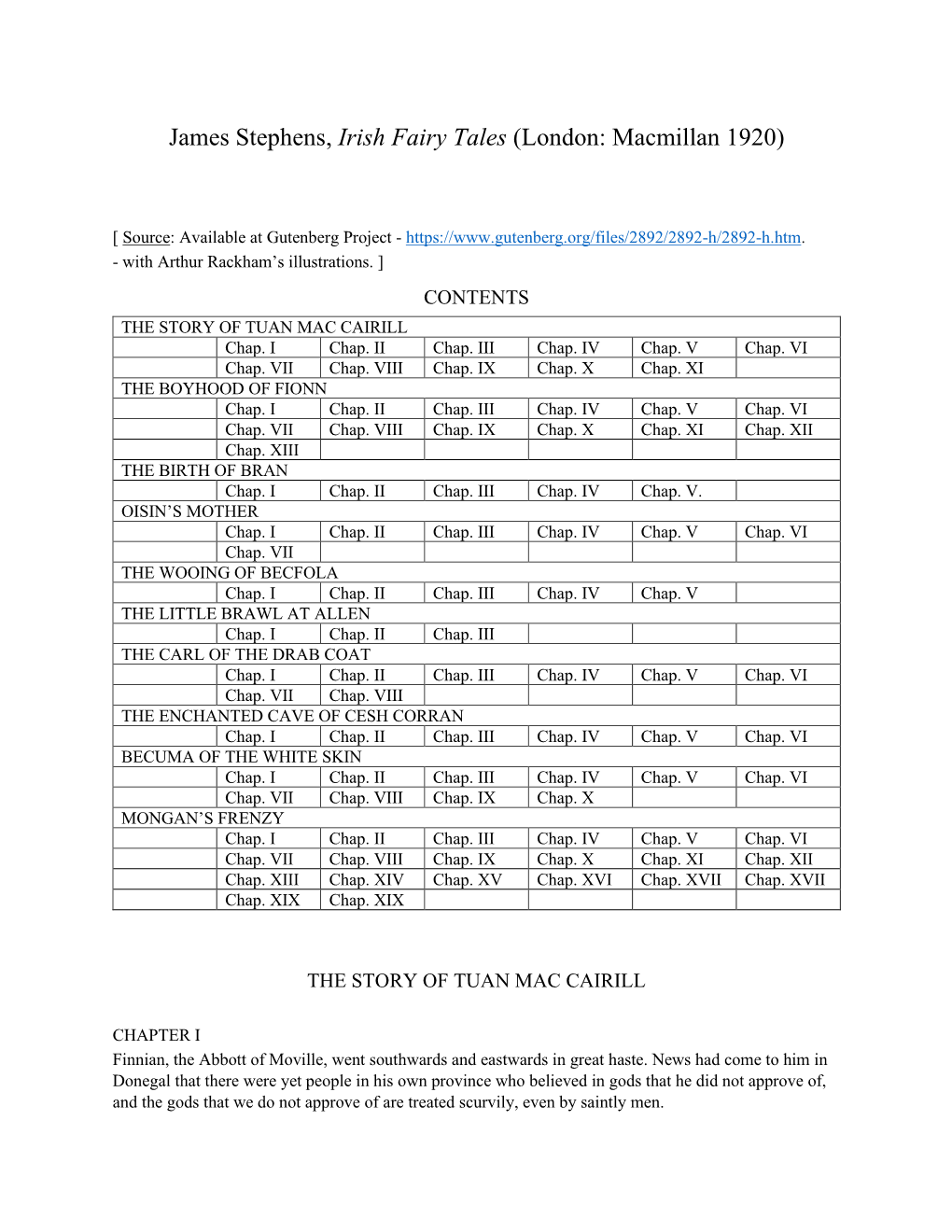 James Stephens, Irish Fairy Tales (London: Macmillan 1920)