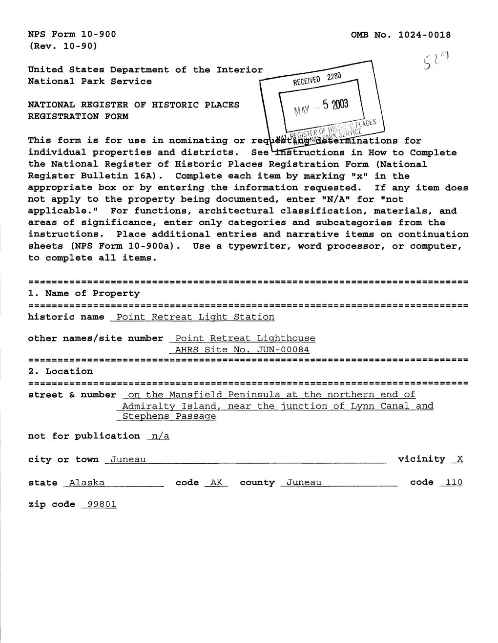 National Park Service This Form Is for Use in Nominating