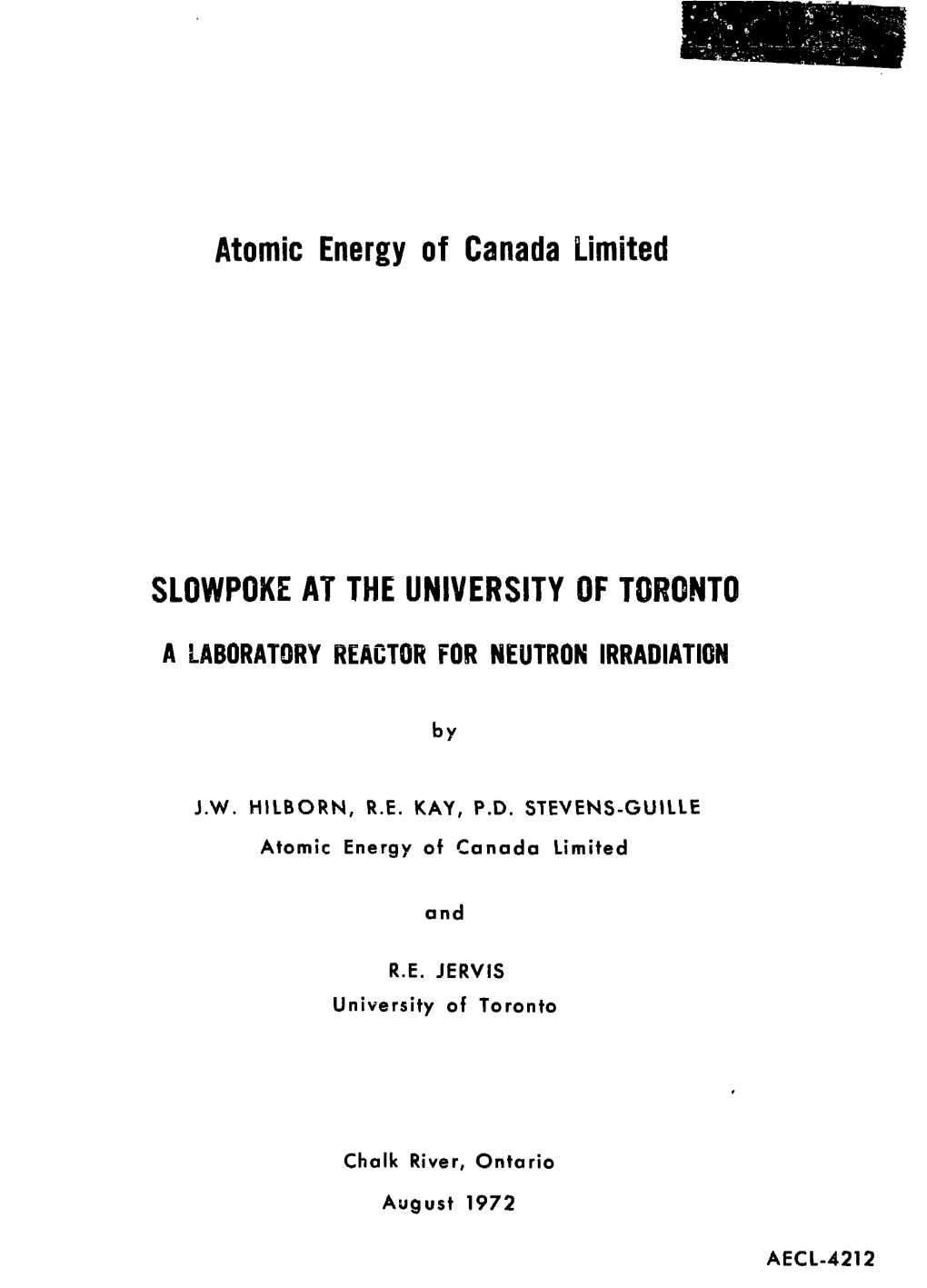 Atomic Energy of Canada Limited SLOWPOKE at the UNIVERSITY