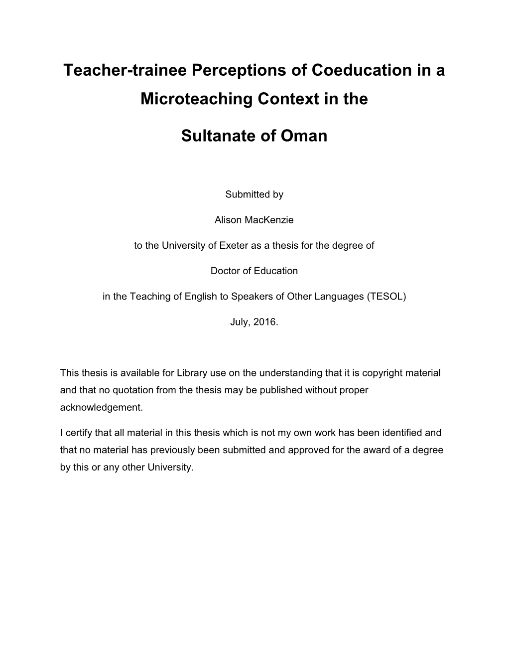 Teacher-Trainee Perceptions of Coeducation in a Microteaching Context in The