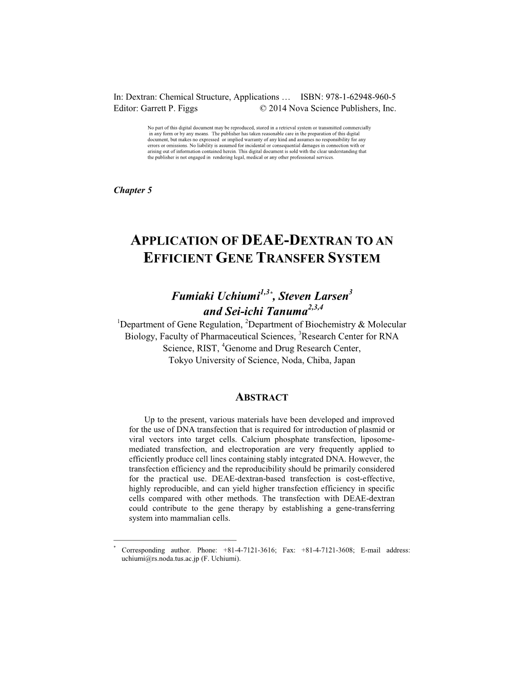 Application of Deae-Dextran to an Efficient Gene Transfer System