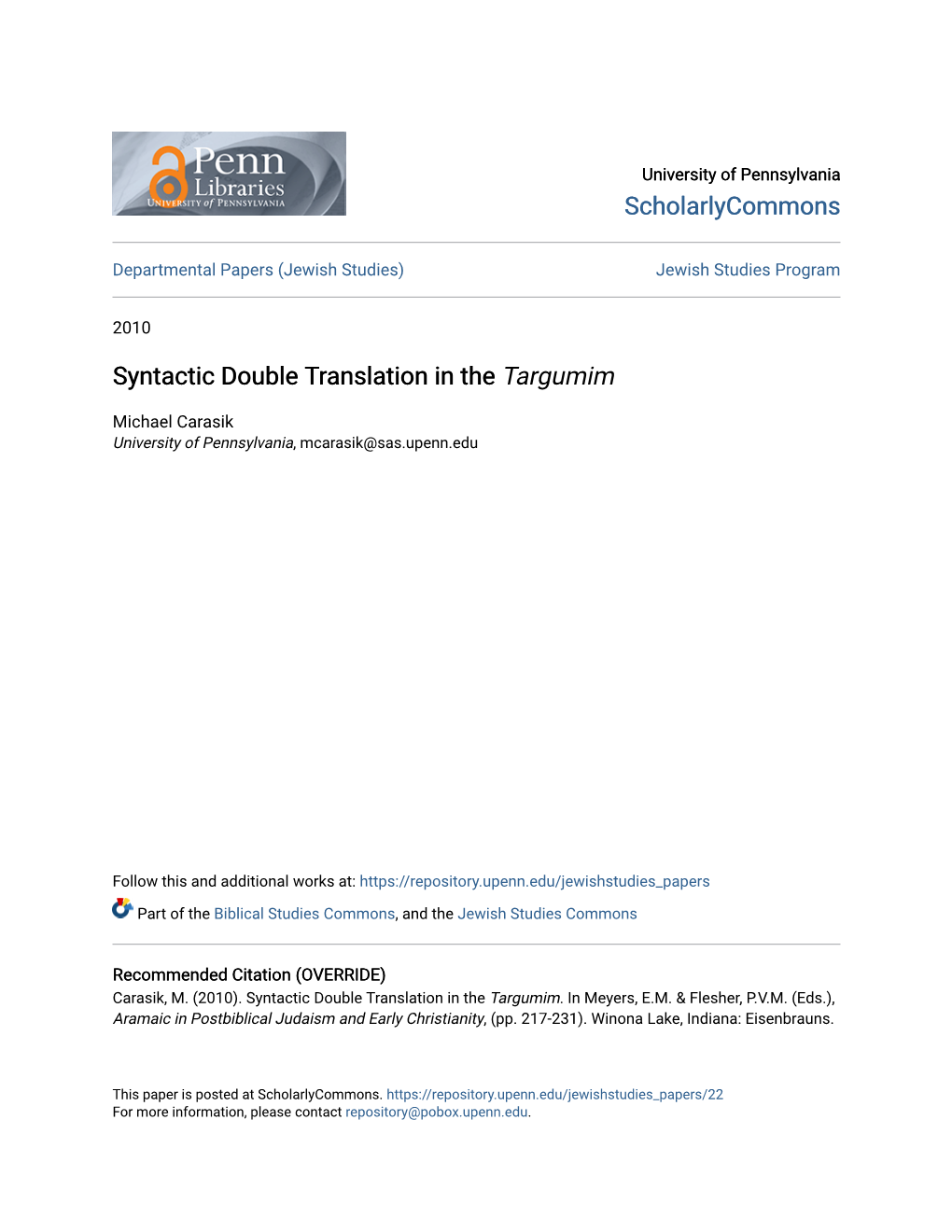 Syntactic Double Translation in the Targumim