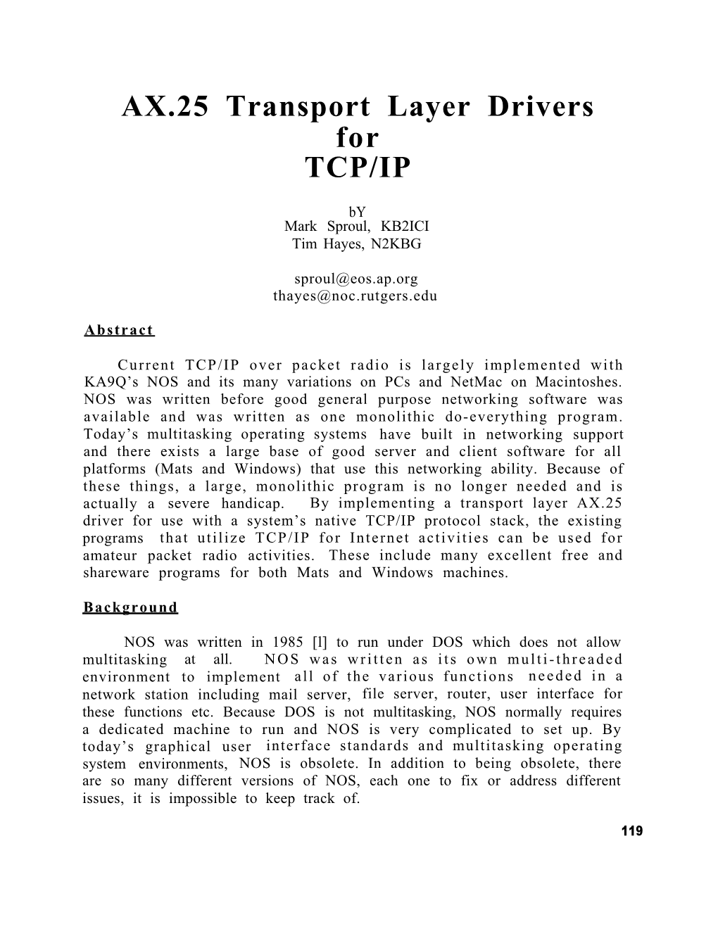 AX.25 Transport Layer Drivers for TCP/IP