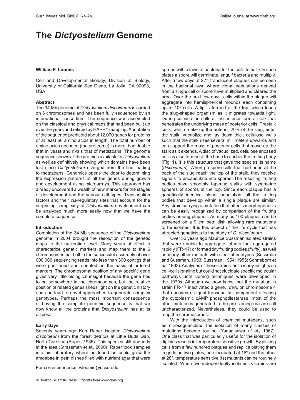 The Dictyostelium Genome