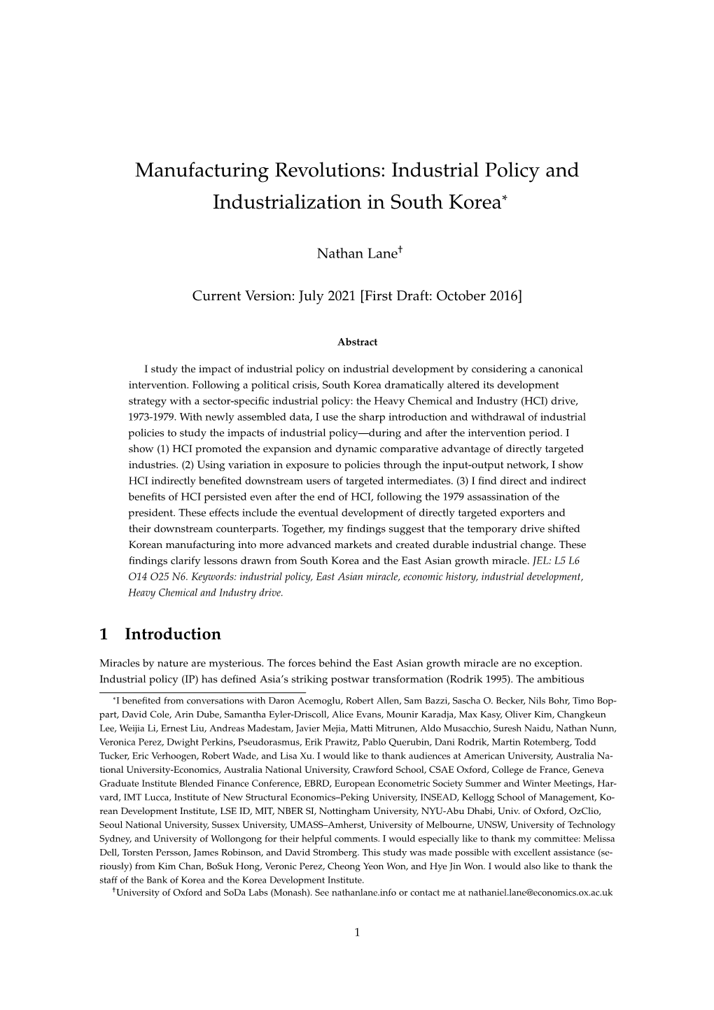 Manufacturing Revolutions: Industrial Policy and Industrialization in South Korea*