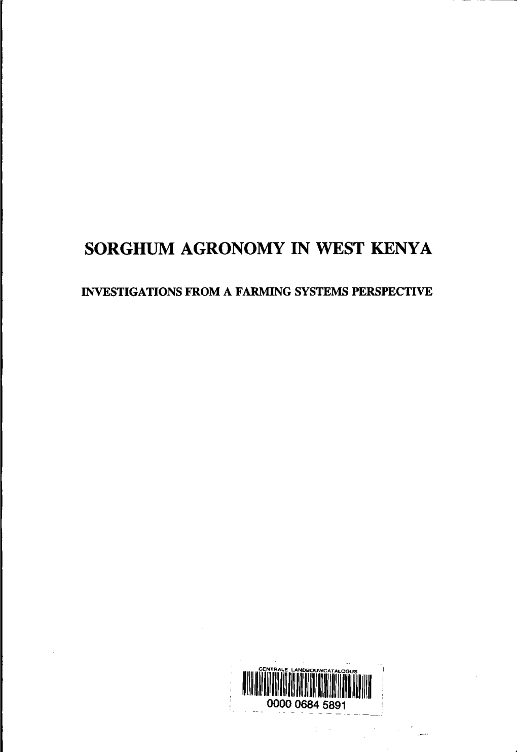 Sorghum Agronomy in West Kenya : Investigations from a Farming Systems Perspective / H.J