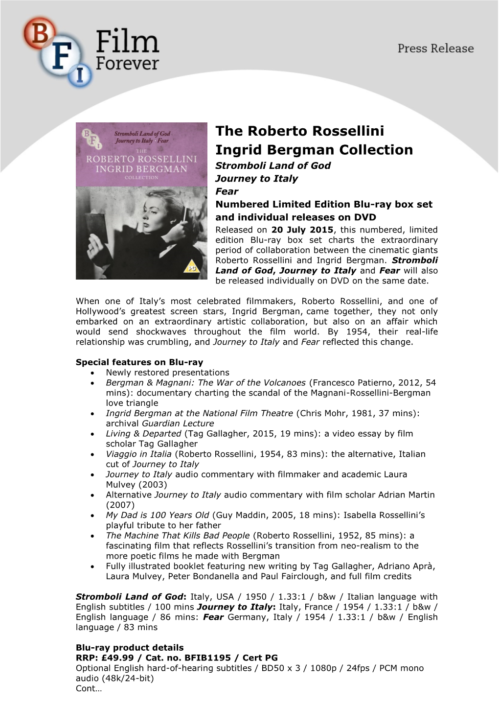 The Roberto Rossellini Ingrid Bergman Collection