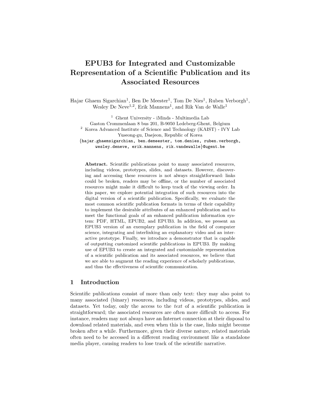 EPUB3 for Integrated and Customizable Representation of a Scientiﬁc Publication and Its Associated Resources