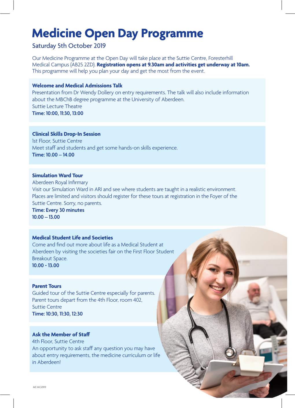 Medicine Open Day Programme Saturday 5Th October 2019