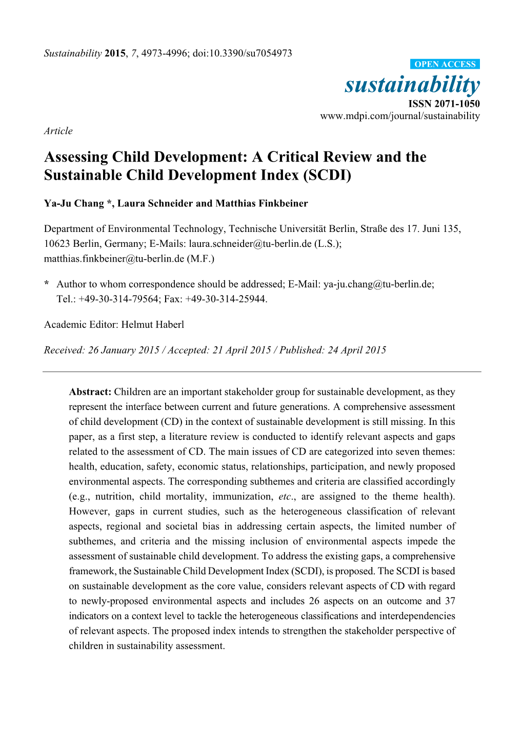 Assessing Child Development: a Critical Review and the Sustainable Child Development Index (SCDI)