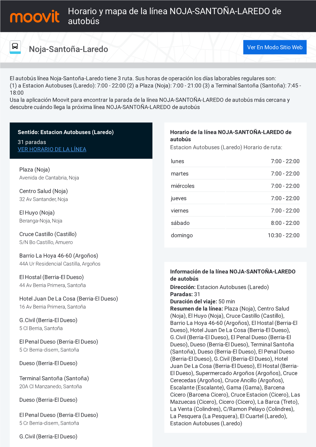 Horario Y Mapa De La Ruta NOJA-SANTOÑA-LAREDO De