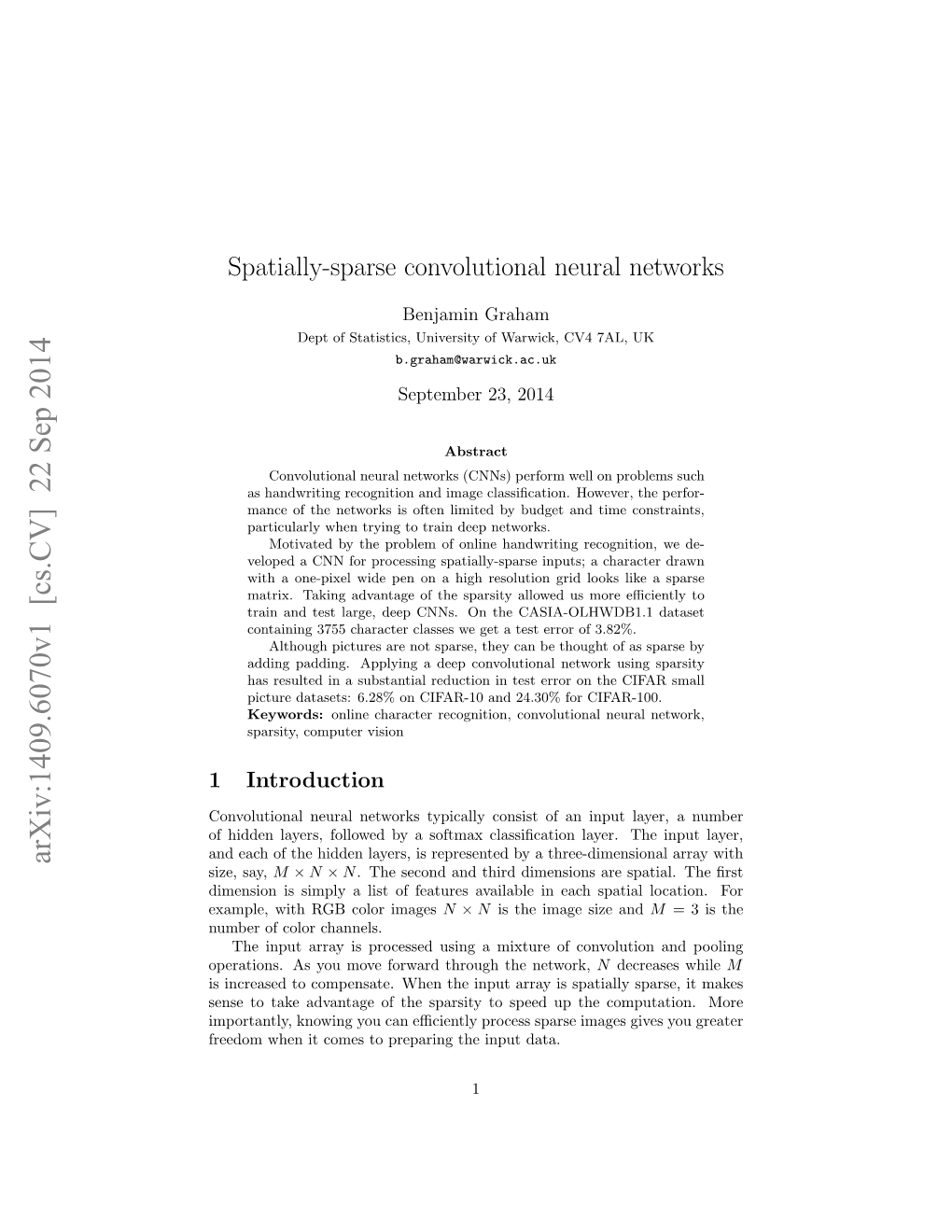 Spatially-Sparse Convolutional Neural Networks