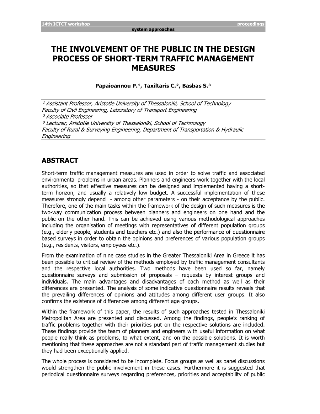 The Involvement of the Public in the Design Process of Short-Term Traffic Management Measures