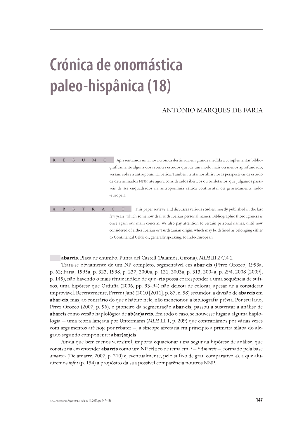 Crónica De Onomástica Paleo ‑Hispânica (18)