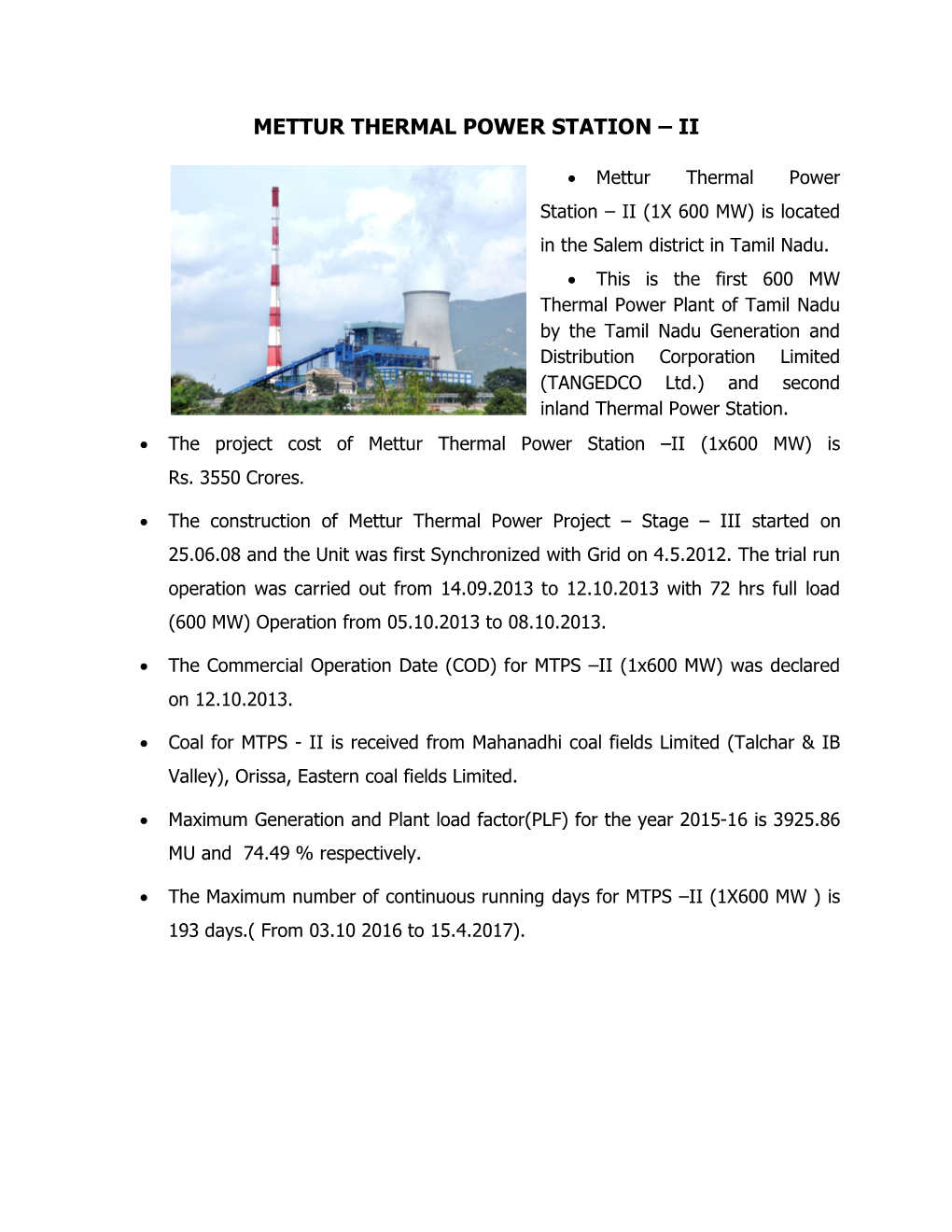 Mettur Thermal Power Station – Ii