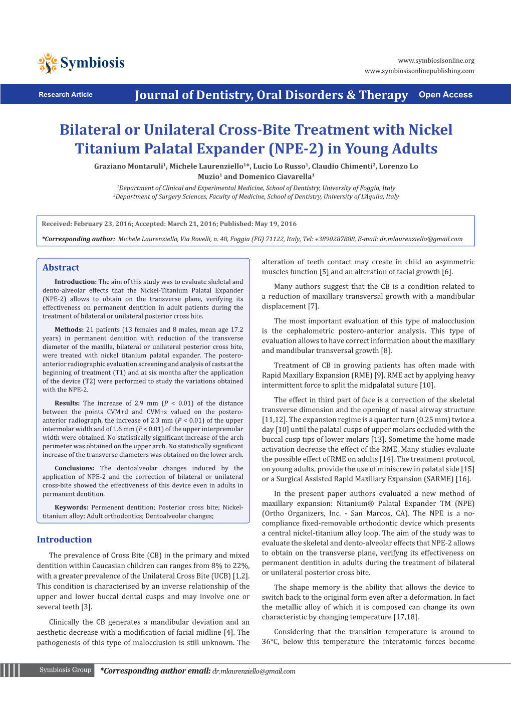 Bilateral Or Unilateral Cross-Bite Treatment with Nickel Titanium