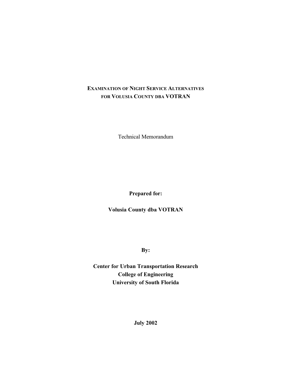 Technical Memorandum Prepared For: Volusia County Dba VOTRAN By