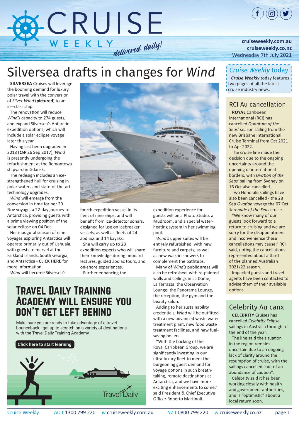 Silversea Drafts in Changes for Wind