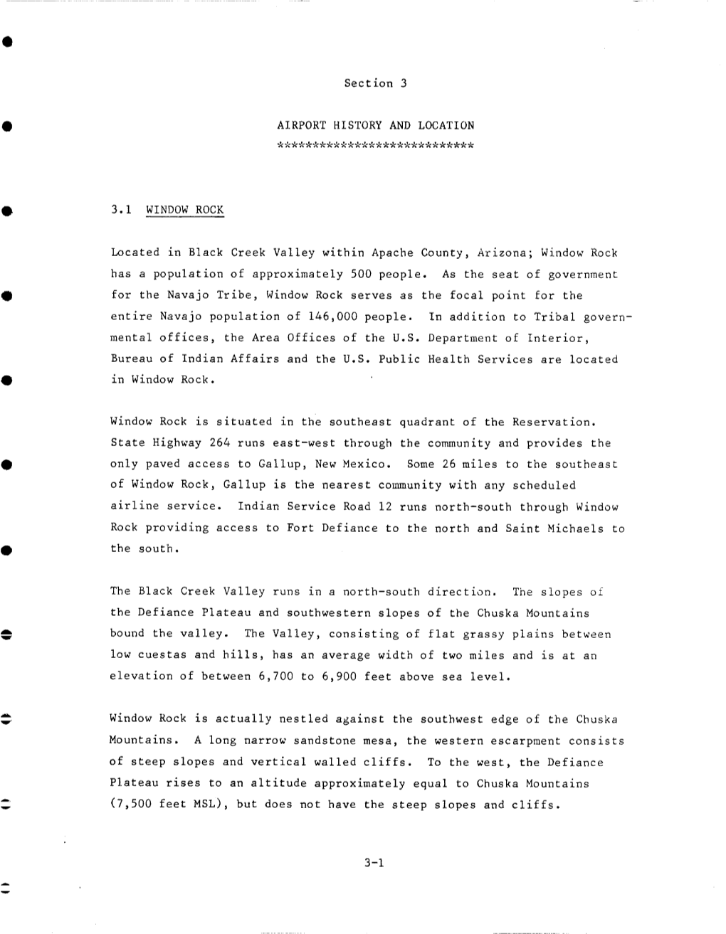 Section 3 AIRPORT HISTORY and LOCATION 3.1 WINDOW ROCK