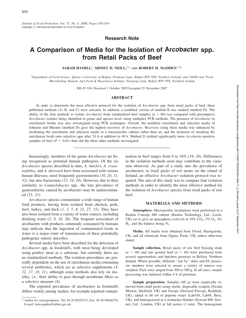 A Comparison of Media for the Isolation of &lt;I