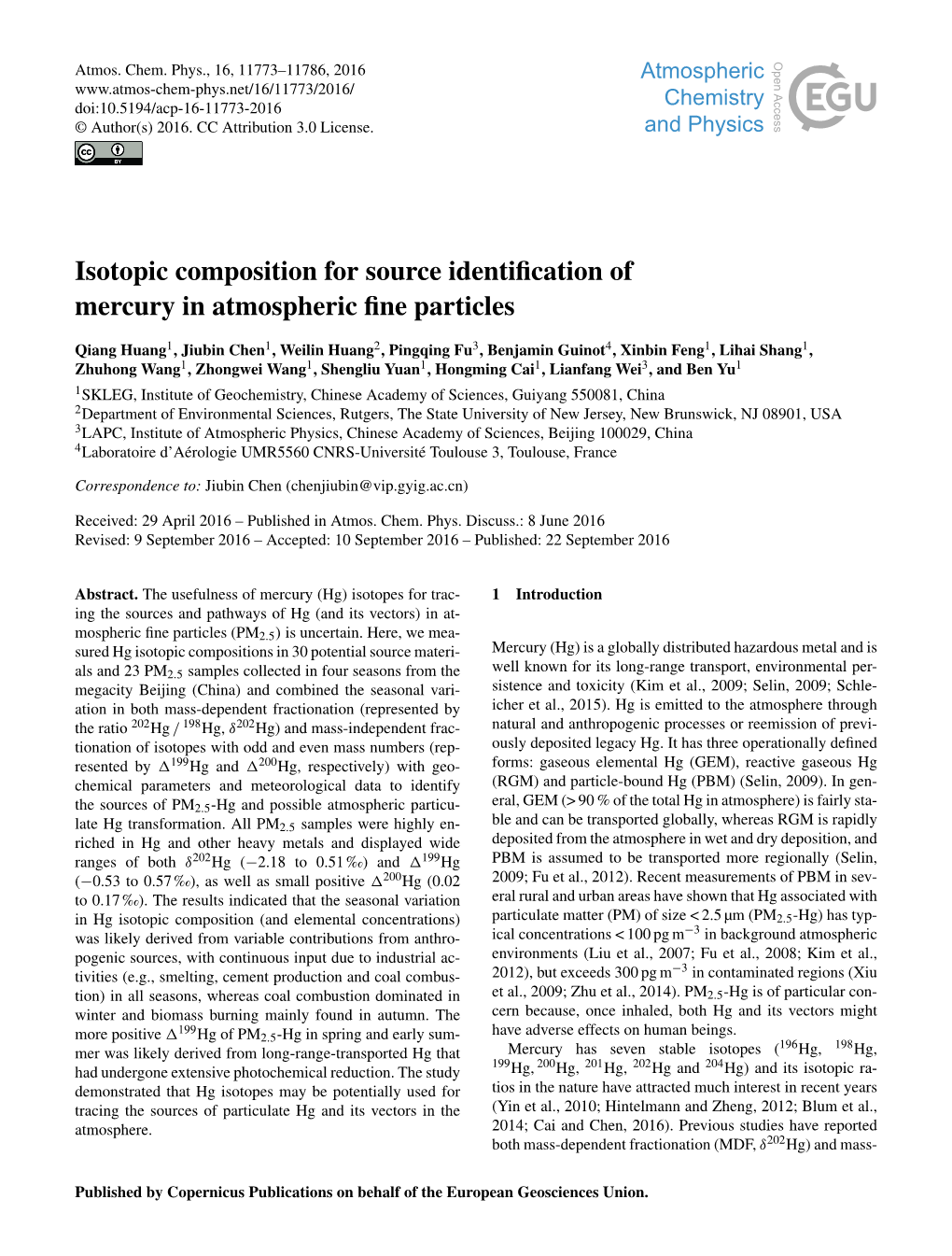 Isotopic Composition for Source Identification of Mercury In