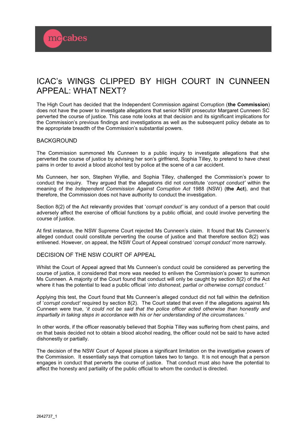 ICAC's WINGS CLIPPED by HIGH COURT IN