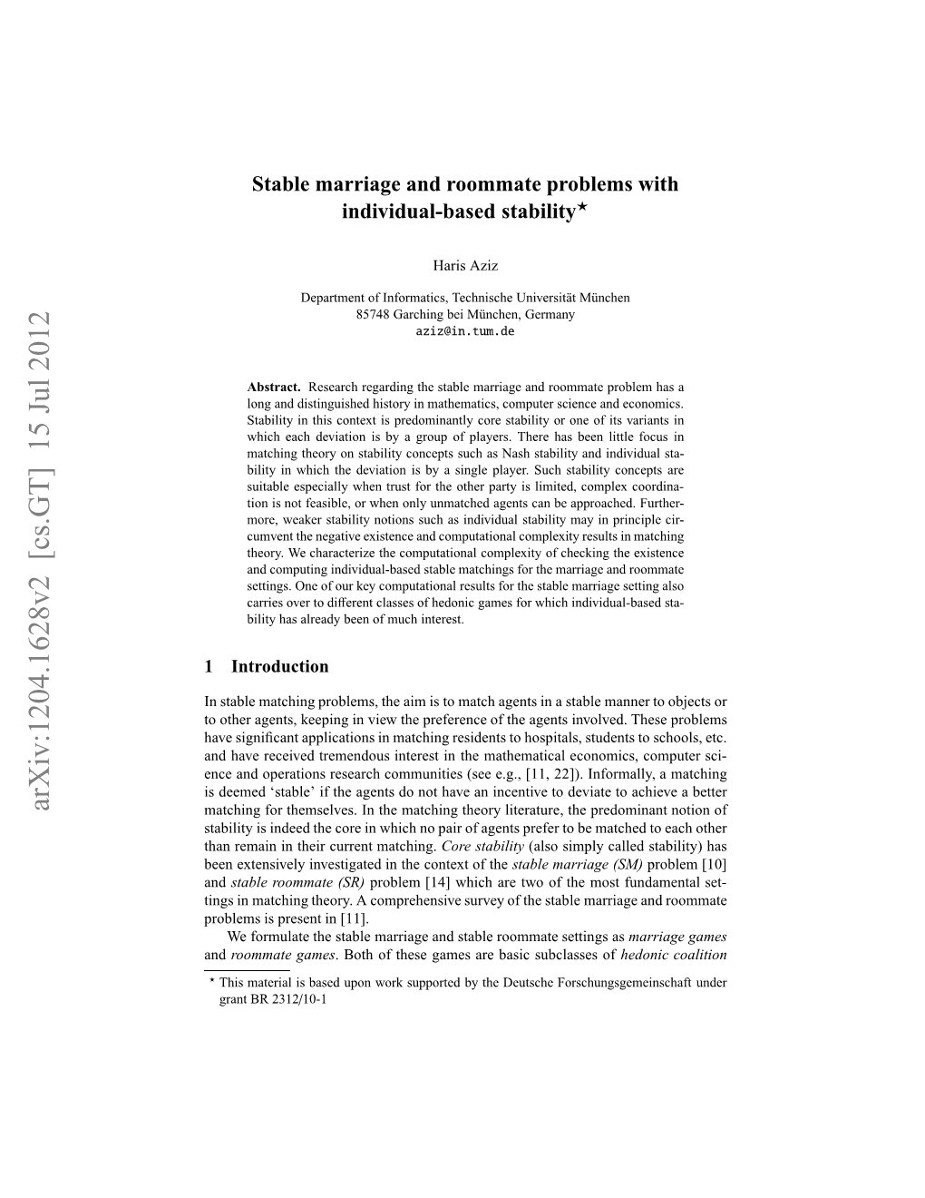 Arxiv:1204.1628V2 [Cs.GT] 15 Jul 2012 and and Rbesi Rsn N[11]