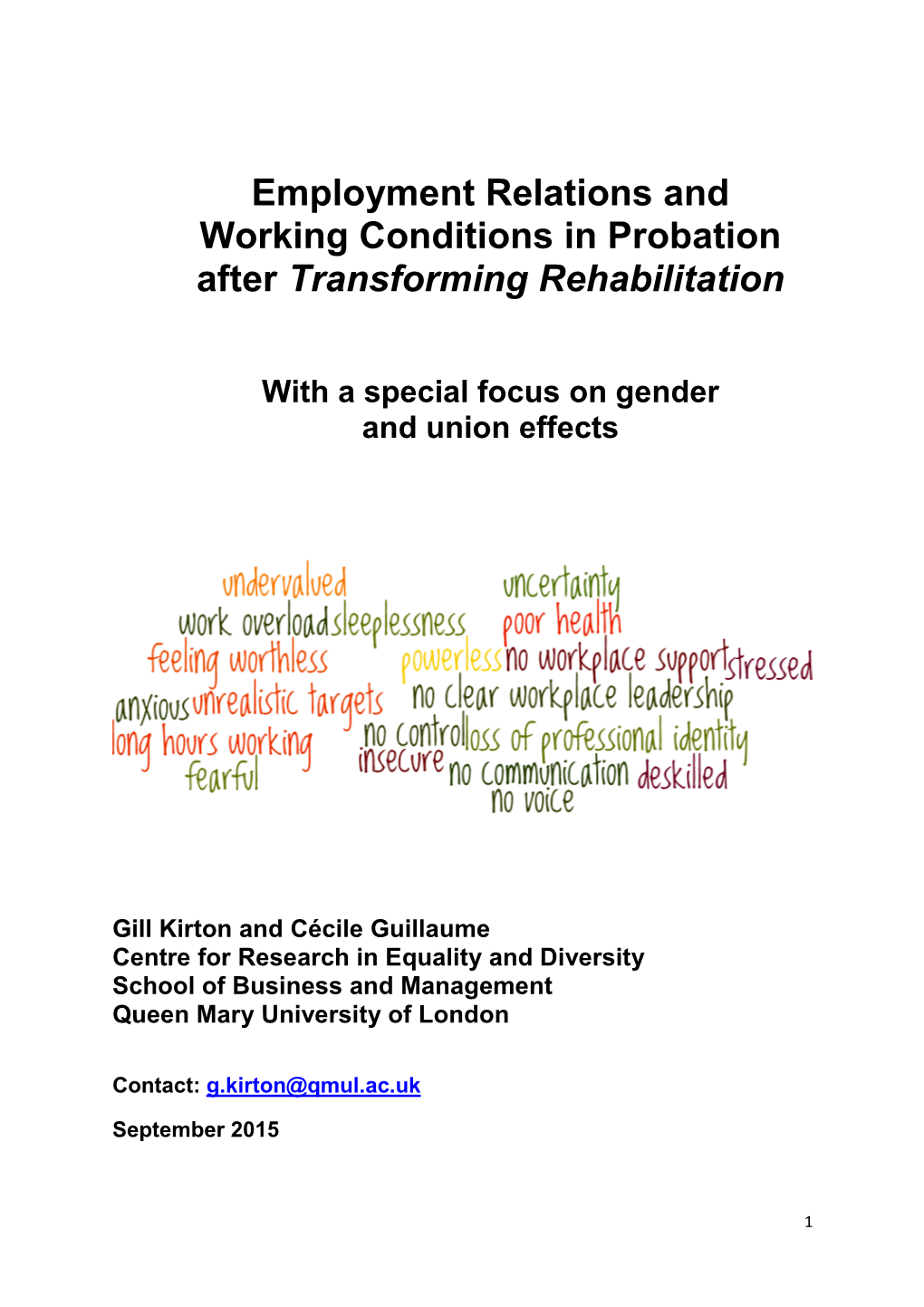 Employment Relations and Working Conditions in Probation After Transforming Rehabilitation