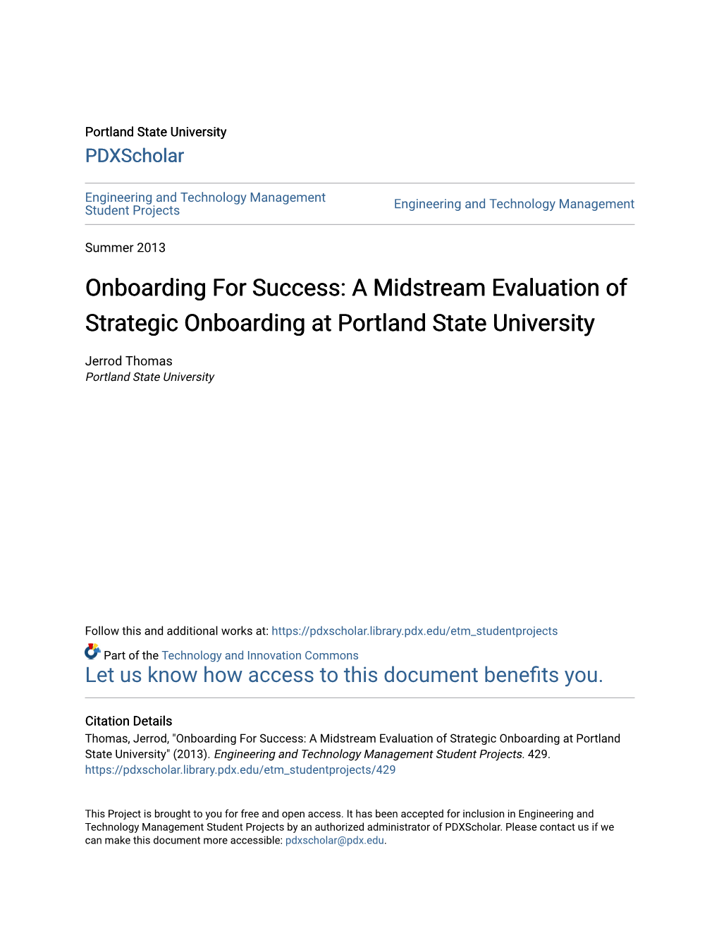 A Midstream Evaluation of Strategic Onboarding at Portland State University