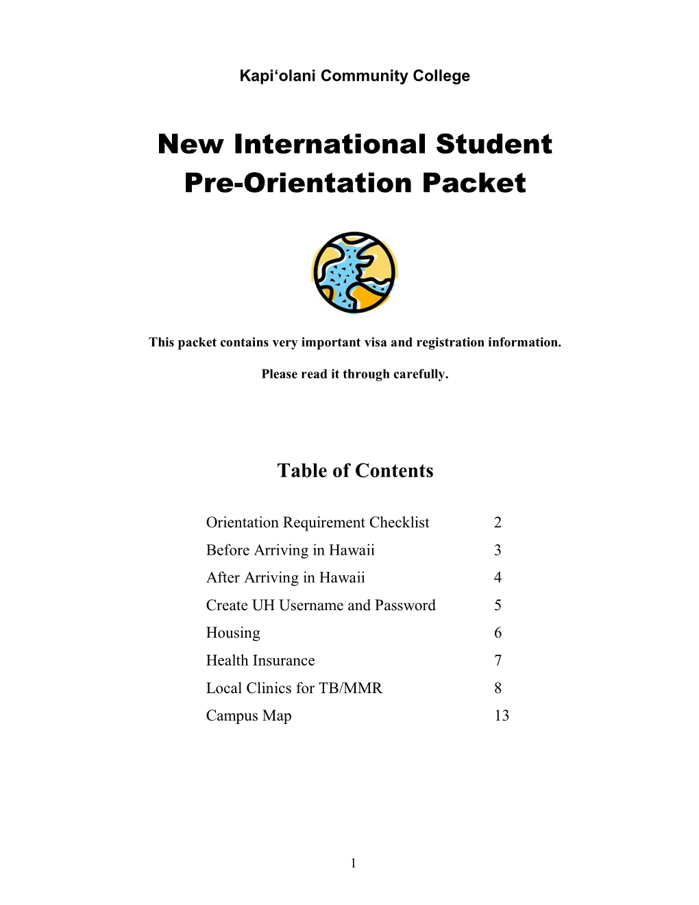 New International Student Pre-Orientation Packet