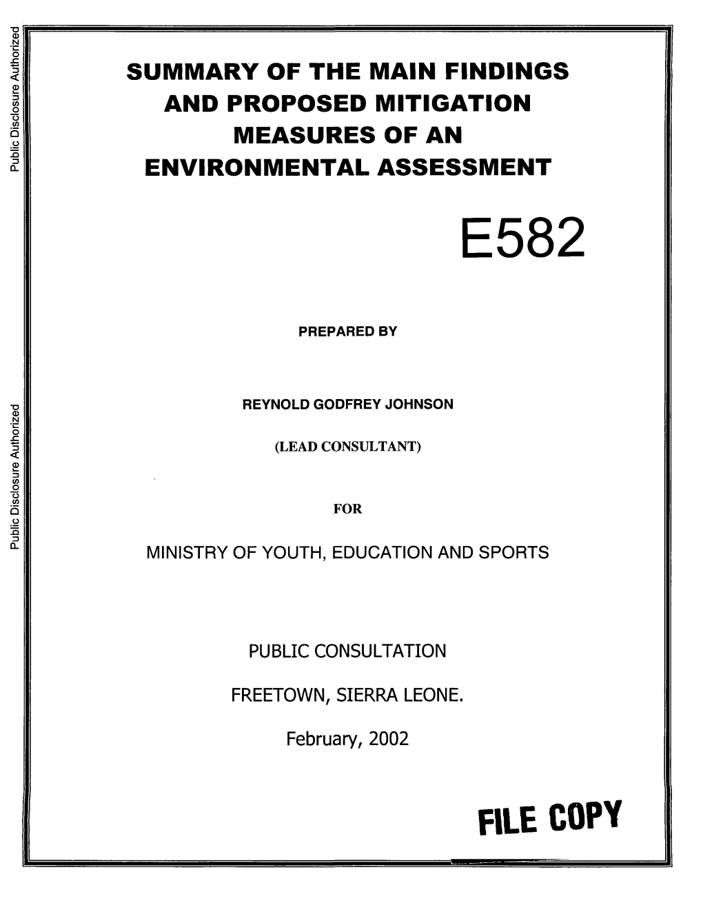 Summary of the Main Findings and Proposed Mitigation Measures of An