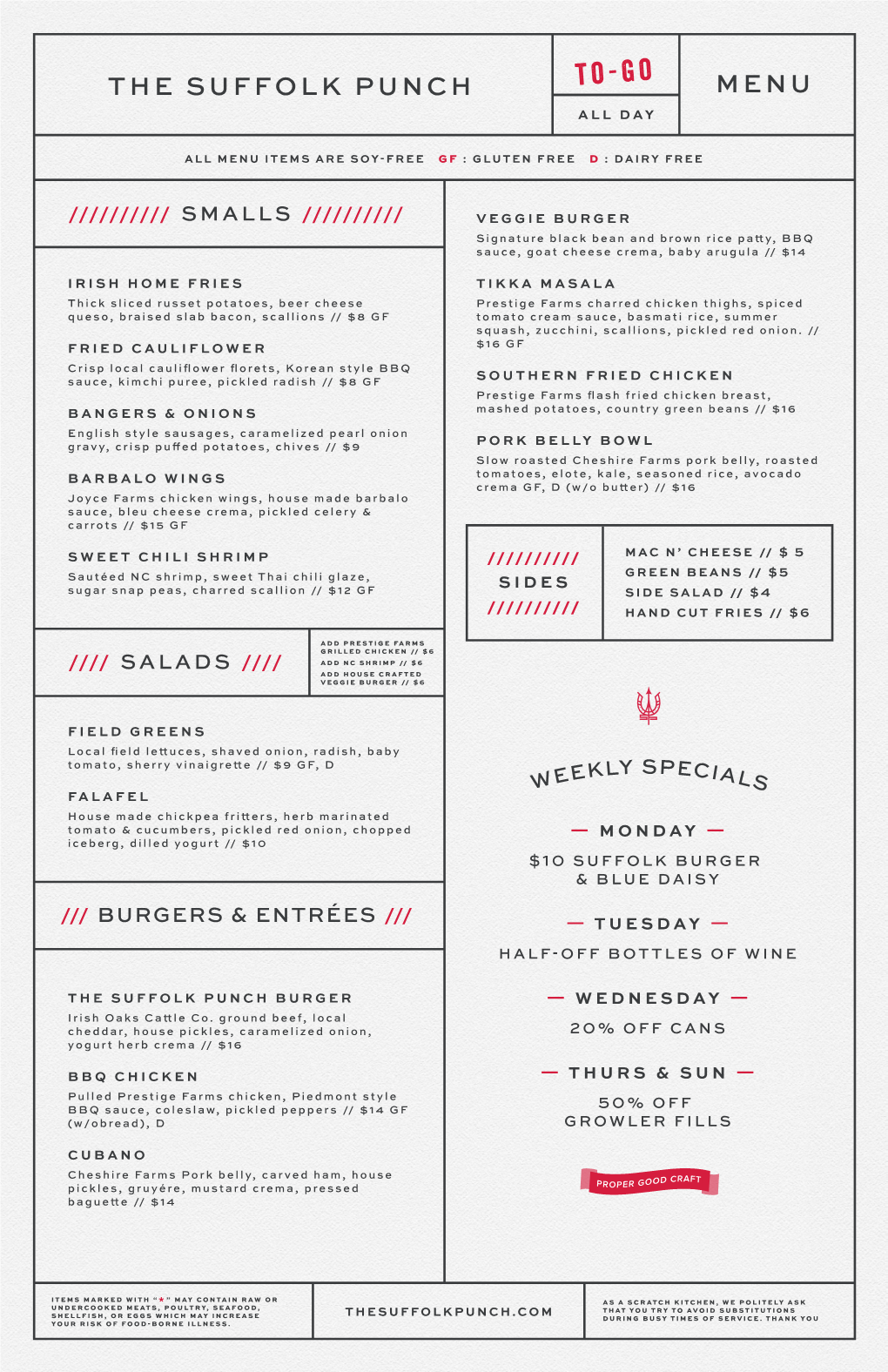 The Suffolk Punch Menu