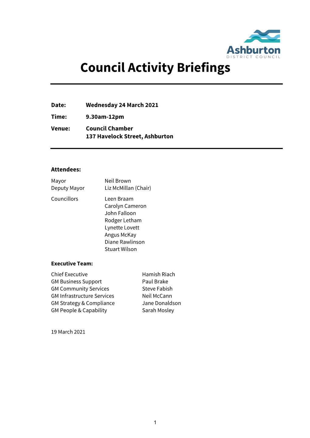 Council Activity Briefings 24 March 2021