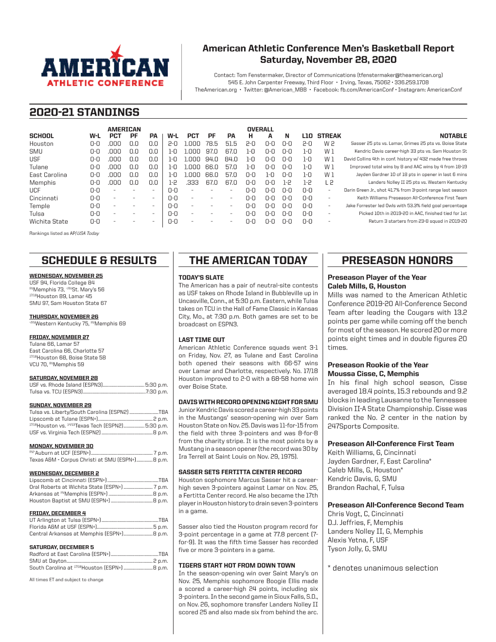 The American Today 2020-21 Standings Preseason