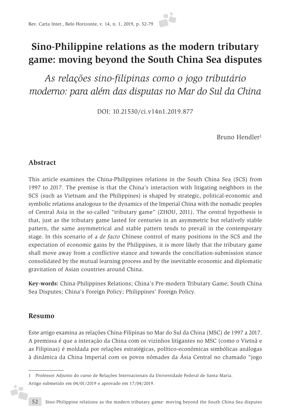 Sino-Philippine Relations As the Modern Tributary Game: Moving